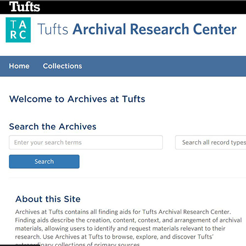 A screenshot of the Archives at Tufts page.