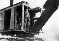 Cousens operating shovel at Gym construction site, 1931
