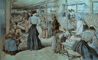 Artist's rendering of how children were cared for at the Boston Floating Hospital, 1900