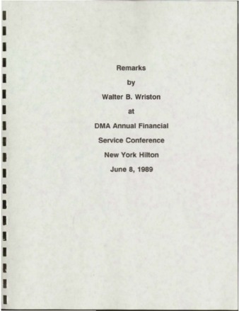 Doing Business In the Information Age, DMA [Direct Marketing Association] Annual Financial Service Conference, 1989-06-08