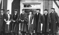 Donald MacJannet poses with Tufts President Cousens and other faculty at the occasion of his honorary Masters degree, 1933